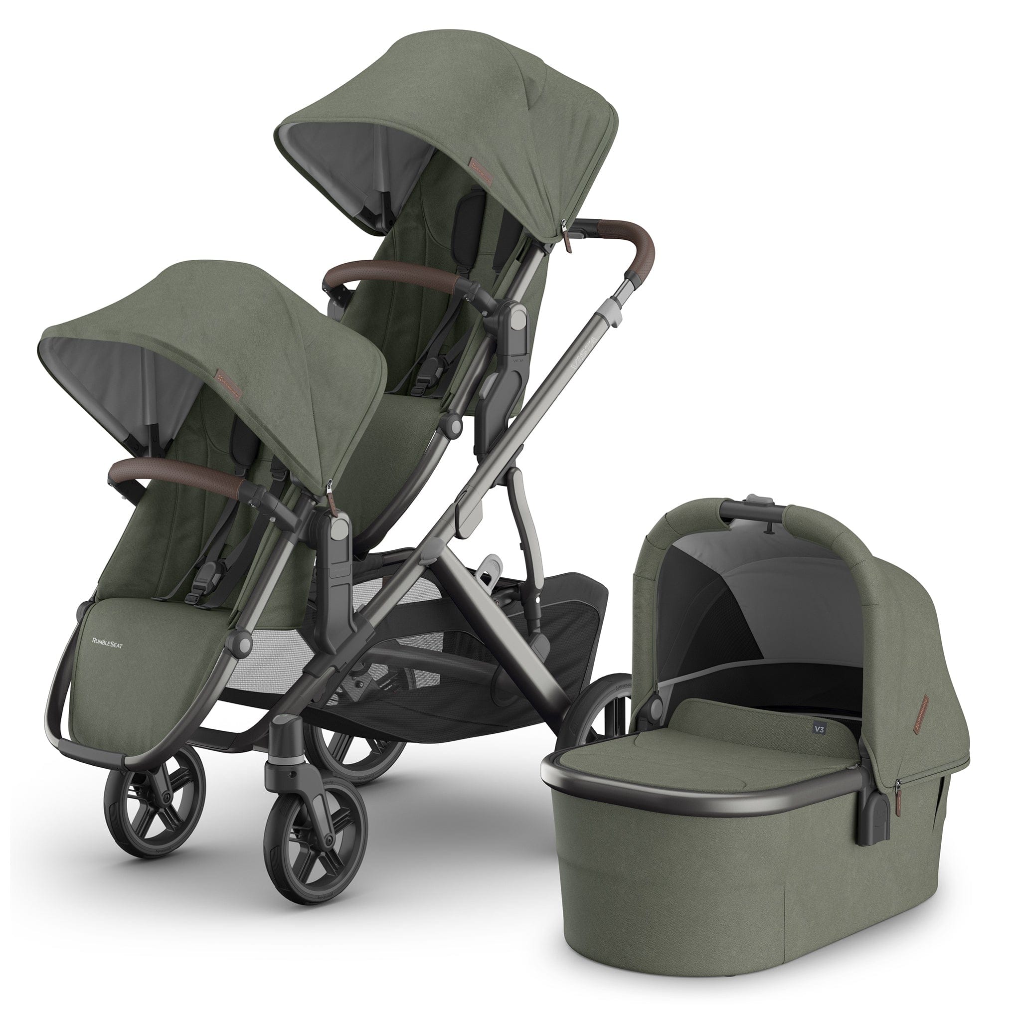 UPPAbaby Vista V3 Double Stroller with RumbleSeat V3 + Bassinet Bundle - Evelyn