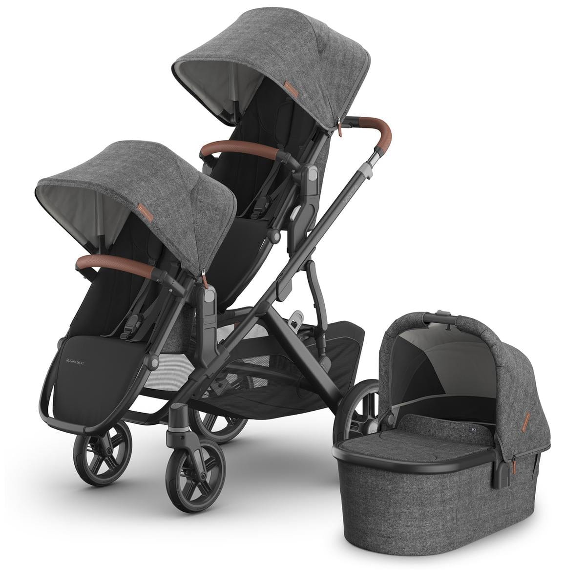 UPPAbaby Vista V3 Double Stroller with RumbleSeat V3 + Bassinet Bundle - Greyson