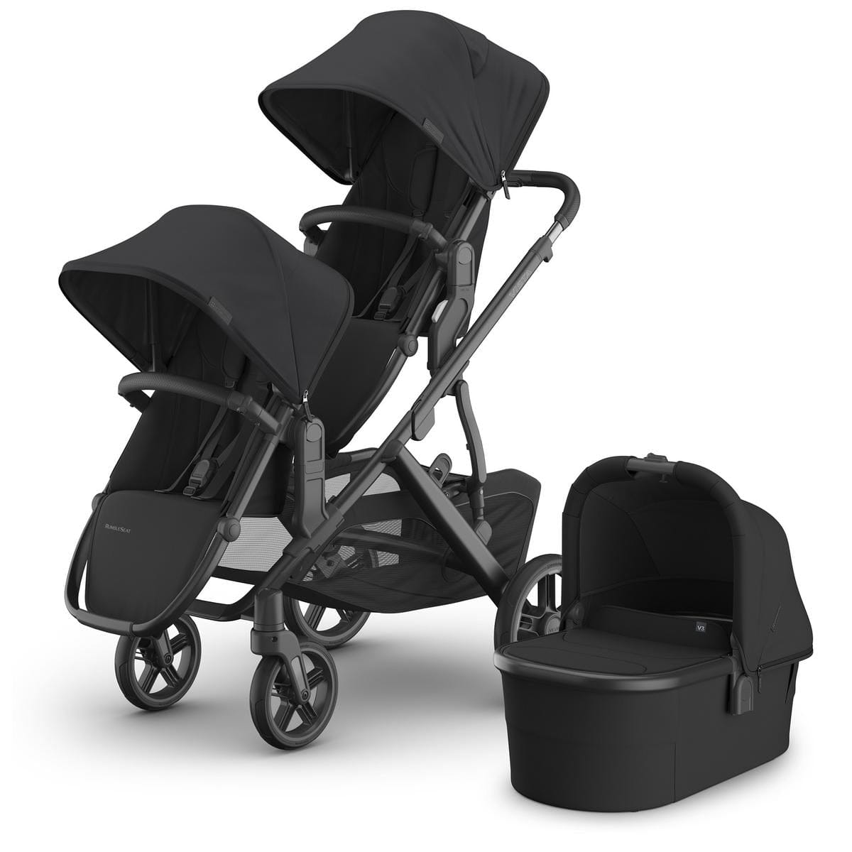 UPPAbaby Vista V3 Double Stroller with RumbleSeat V3 + Bassinet Bundle - Jake
