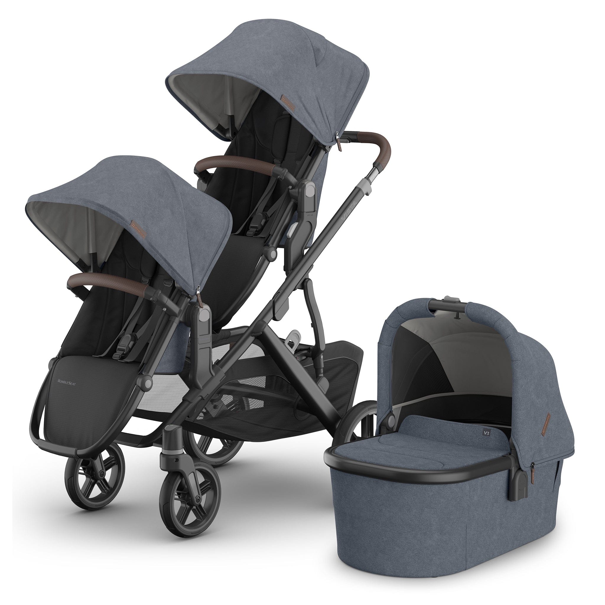 UPPAbaby Vista V3 Double Stroller with RumbleSeat V3 + Bassinet Bundle - Julian