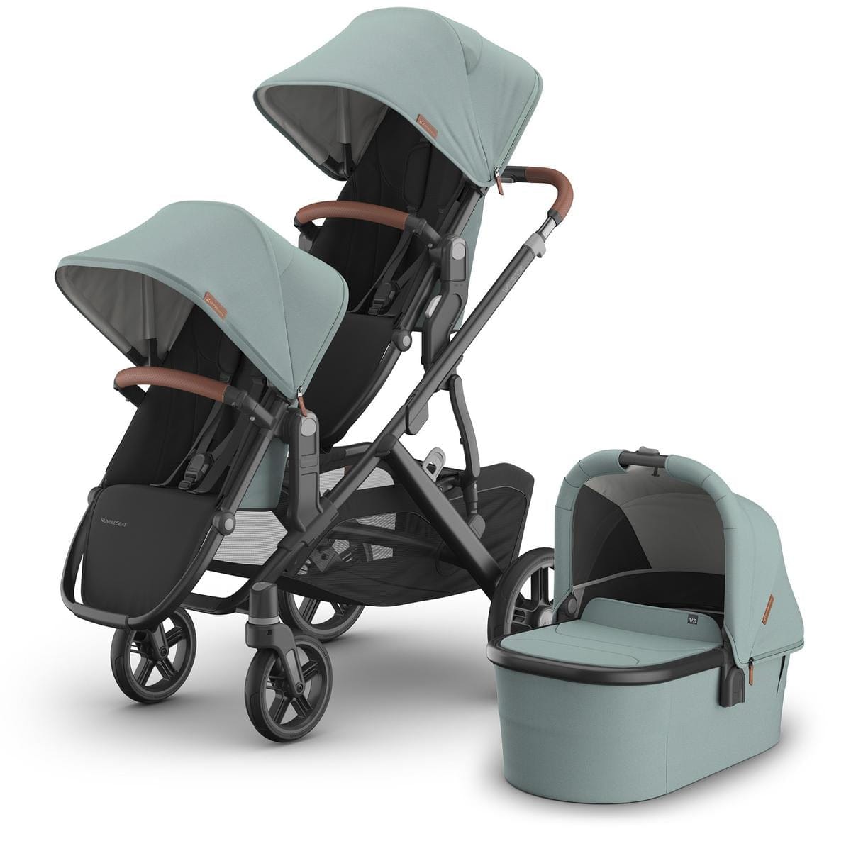 UPPAbaby Vista V3 Double Stroller with RumbleSeat V3 + Bassinet Bundle - Kenzi