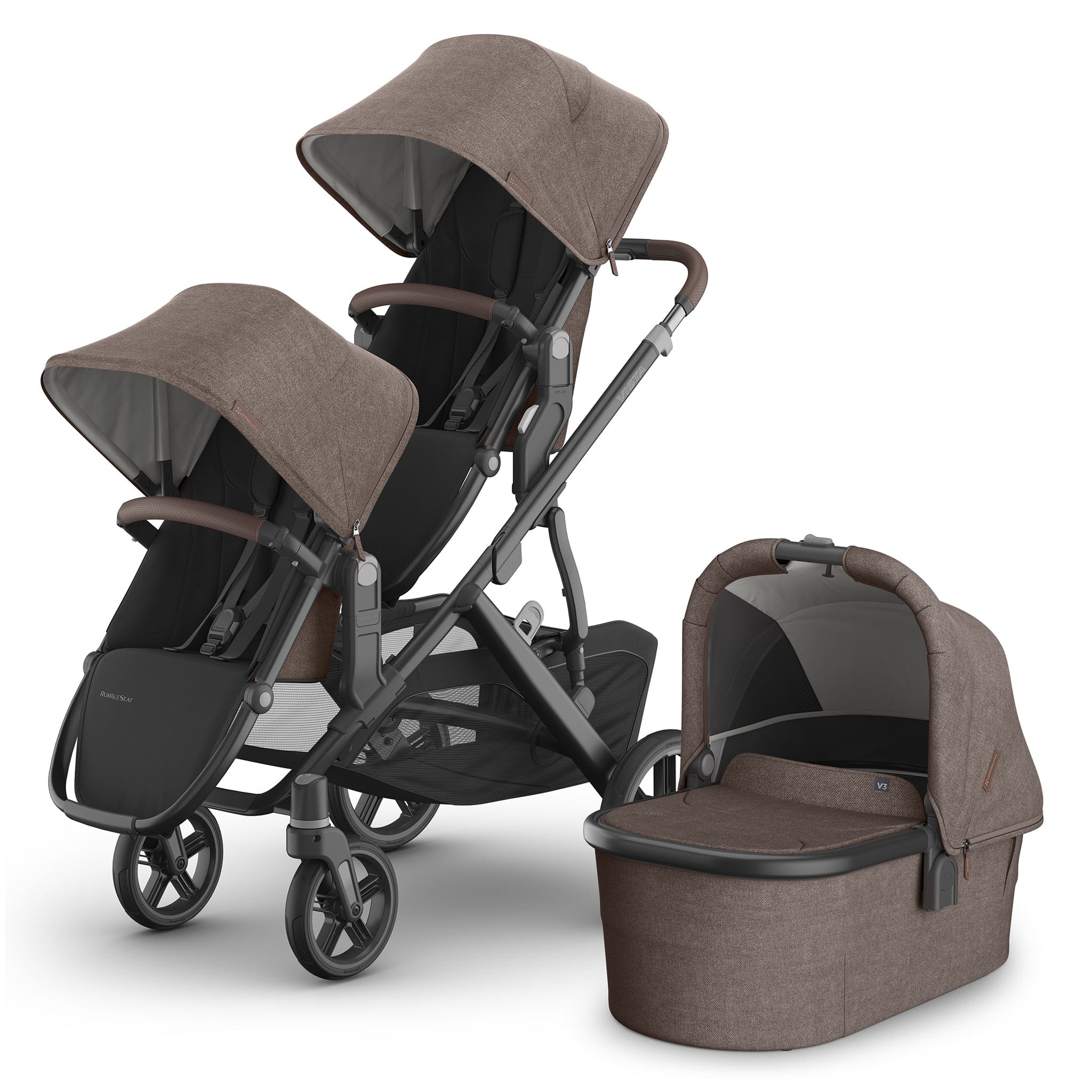 UPPAbaby Vista V3 Double Stroller with RumbleSeat V3 + Bassinet Bundle - Owen