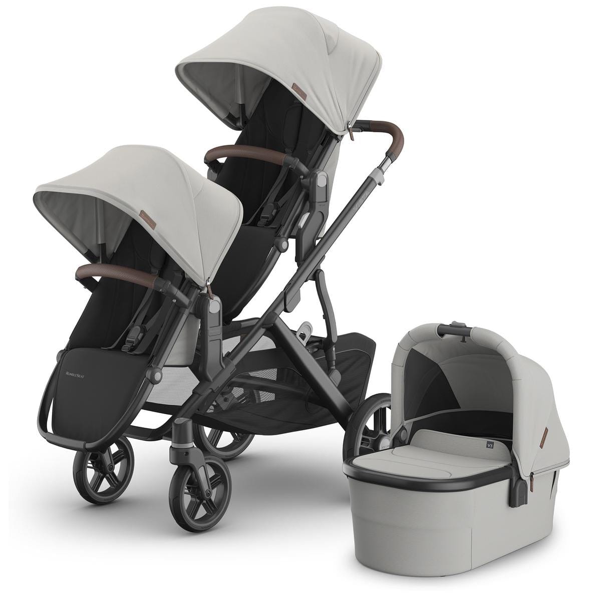 UPPAbaby Vista V3 Double Stroller with RumbleSeat V3 + Bassinet Bundle - Savannah
