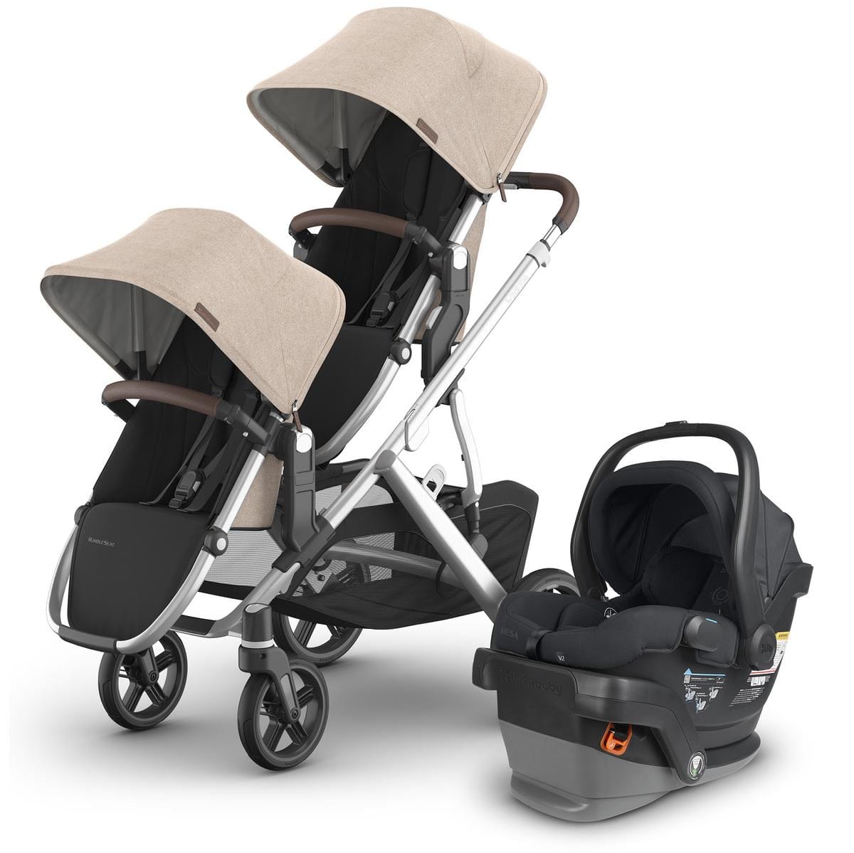 UPPAbaby Vista V3 Double Stroller with RumbleSeat V3 + Mesa V2 Travel System Bundle - Declan / Jake