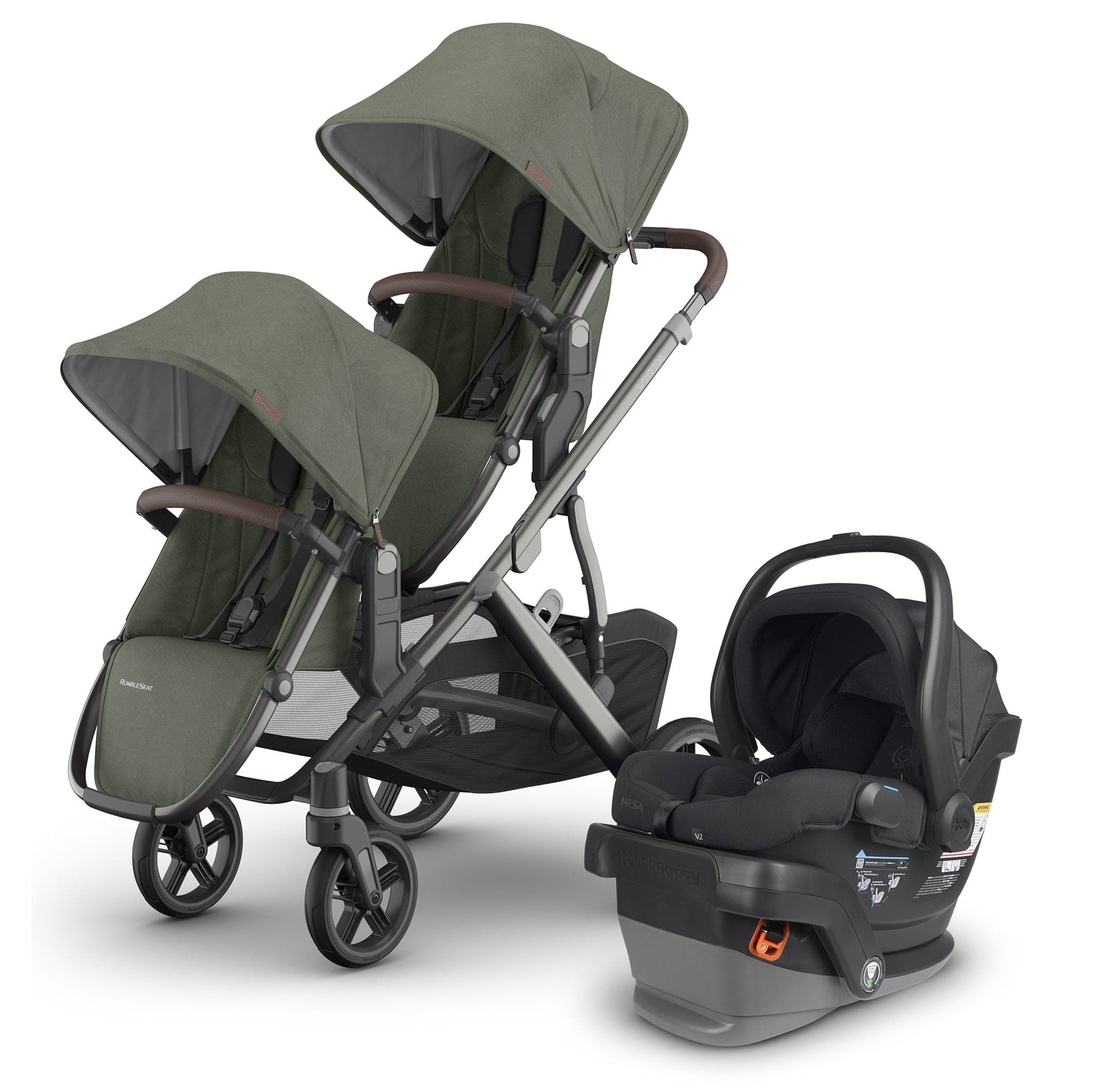 UPPAbaby Vista V3 Double Stroller with RumbleSeat V3 + Mesa V2 Travel System Bundle - Evelyn / Jake