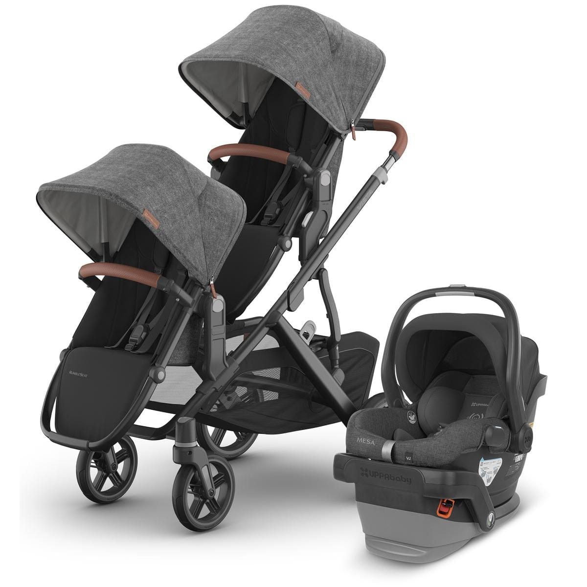 UPPAbaby Vista V3 Double Stroller with RumbleSeat V3 + Mesa V2 Travel System Bundle - Greyson / Greyson