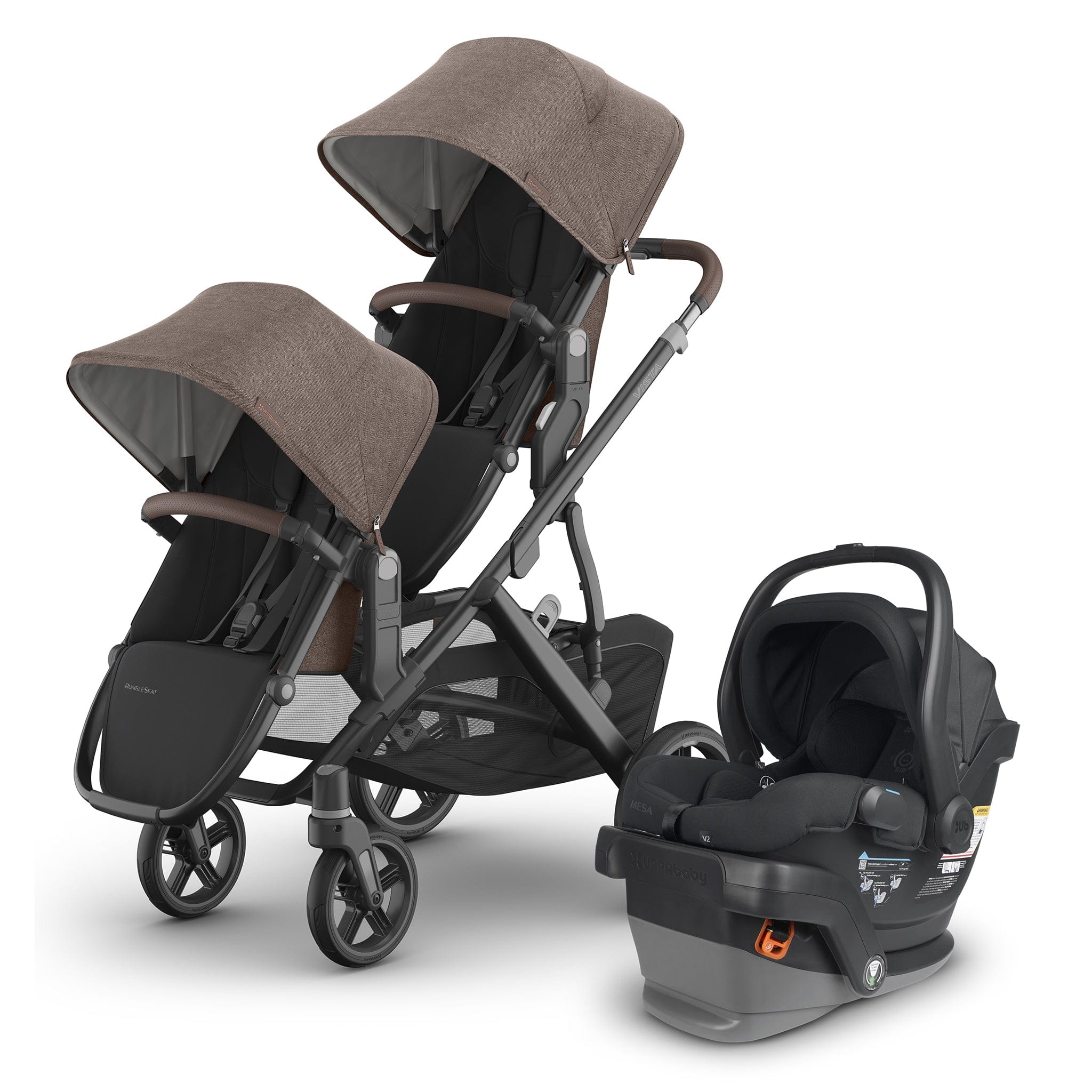 UPPAbaby Vista V3 Double Stroller with RumbleSeat V3 + Mesa V2 Travel System Bundle - Owen / Jake