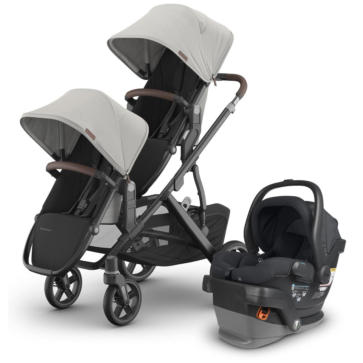 UPPAbaby Vista V3 Double Stroller with RumbleSeat V3 + Mesa V2 Travel System Bundle - Savannah / Jake