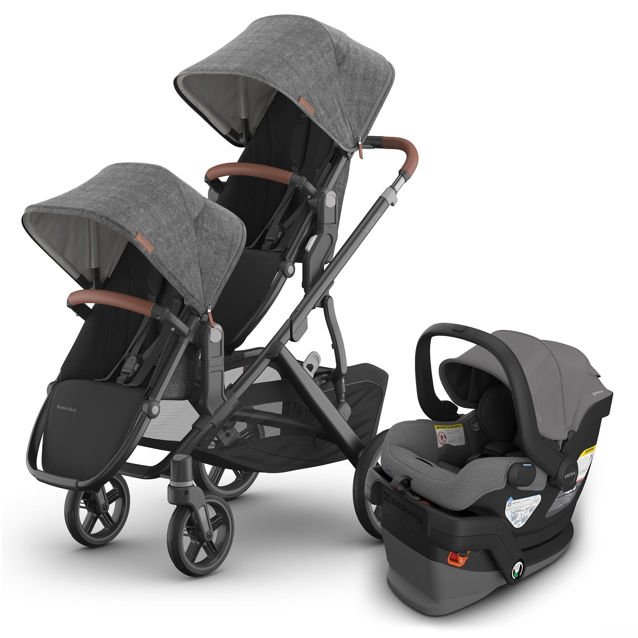 UPPAbaby Vista V3 Double Stroller with RumbleSeat V3 + Mesa V3 Travel System Bundle - Greyson / Greyson