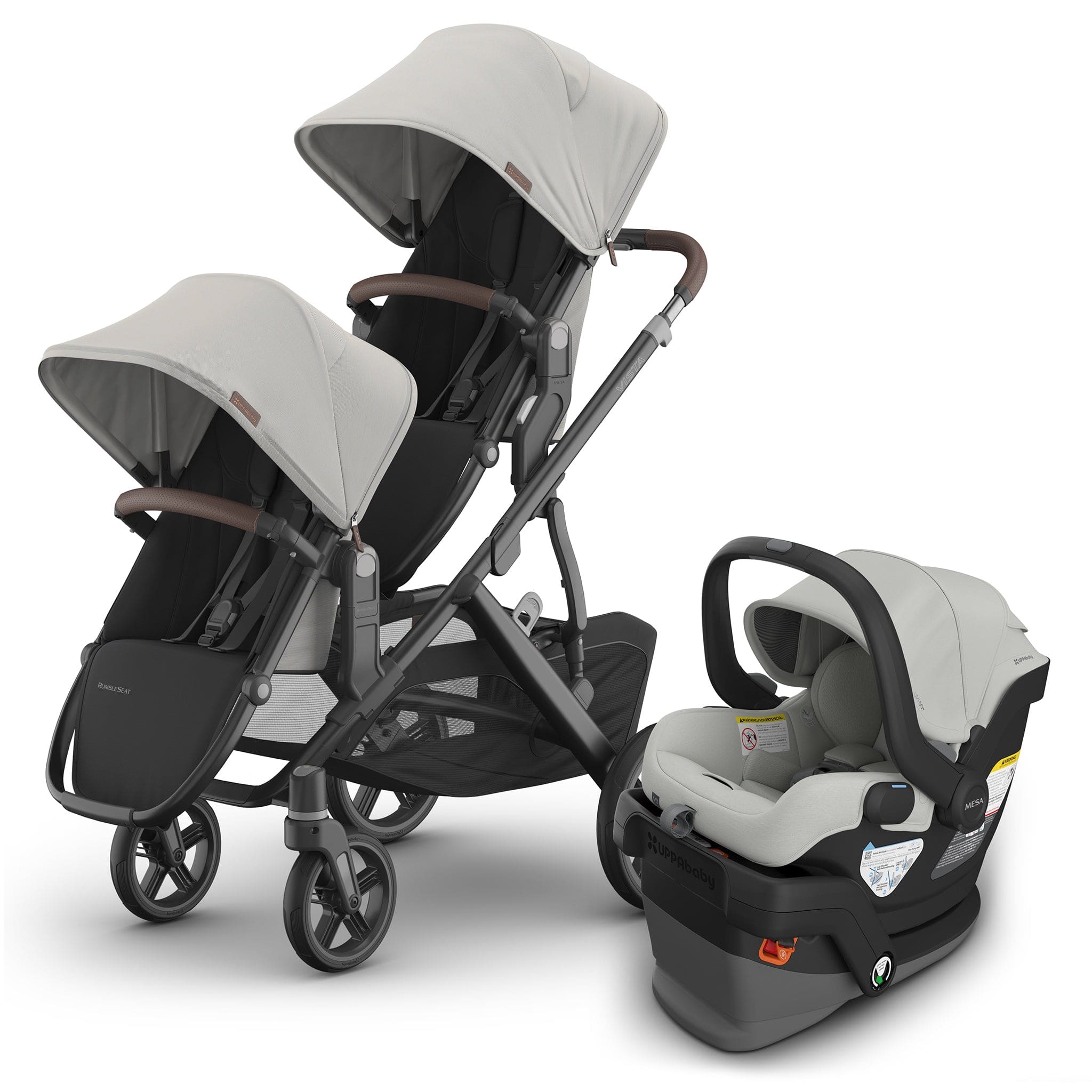 UPPAbaby Vista V3 Double Stroller with RumbleSeat V3 + Mesa V3 Travel System Bundle - Savannah / Savannah