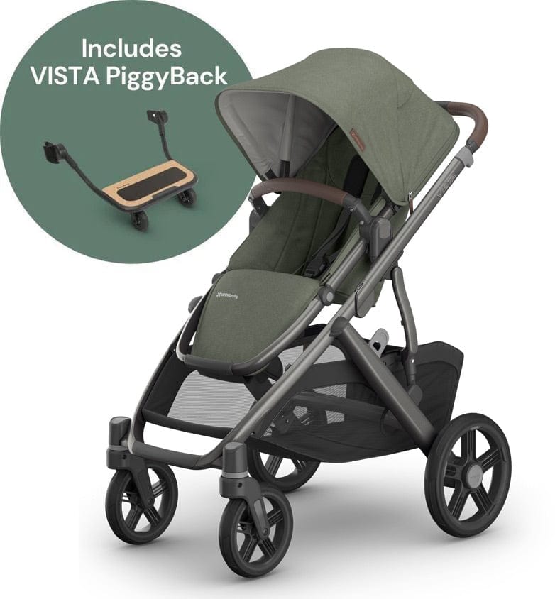 UPPAbaby Vista V3 Single-to-Double Stroller + PiggyBack Ride-Along Bundle - Evelyn