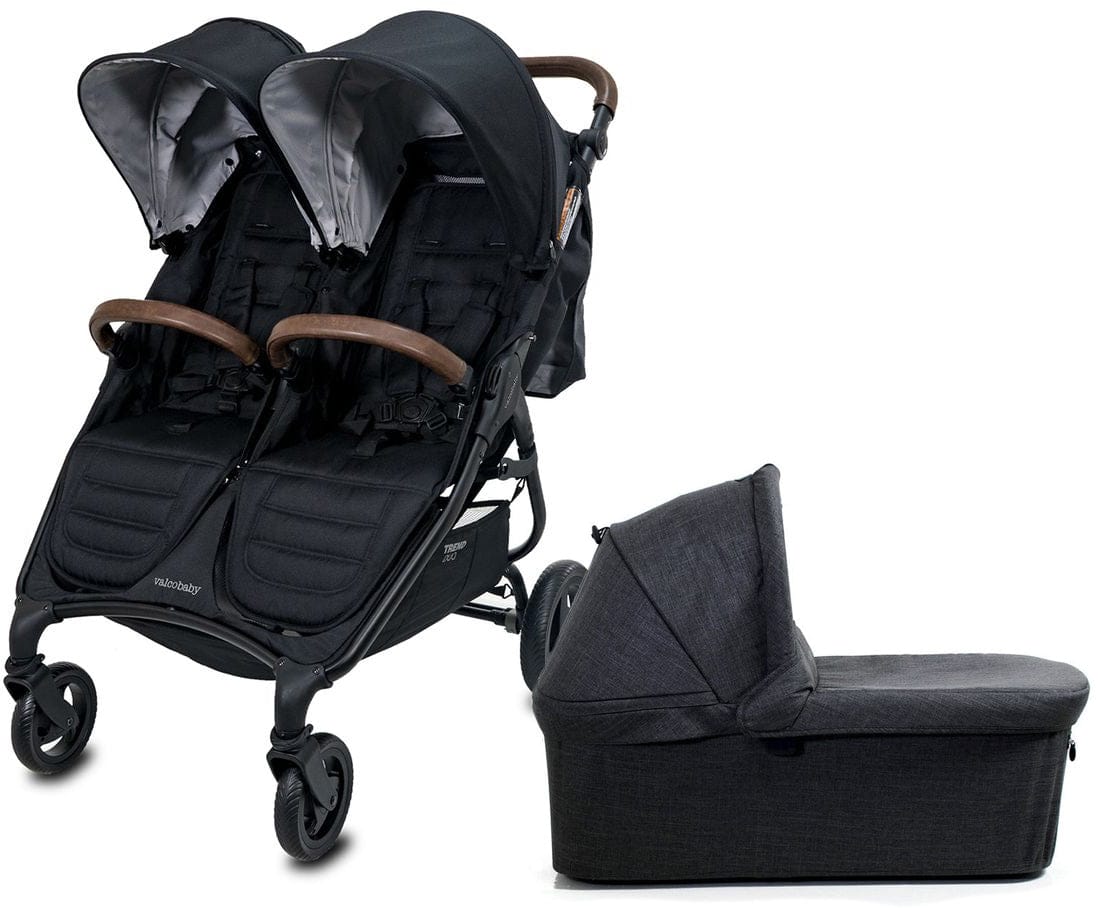 Valco Trend Duo Side by Side Double Stroller + Bassinet Bundle Black / Black