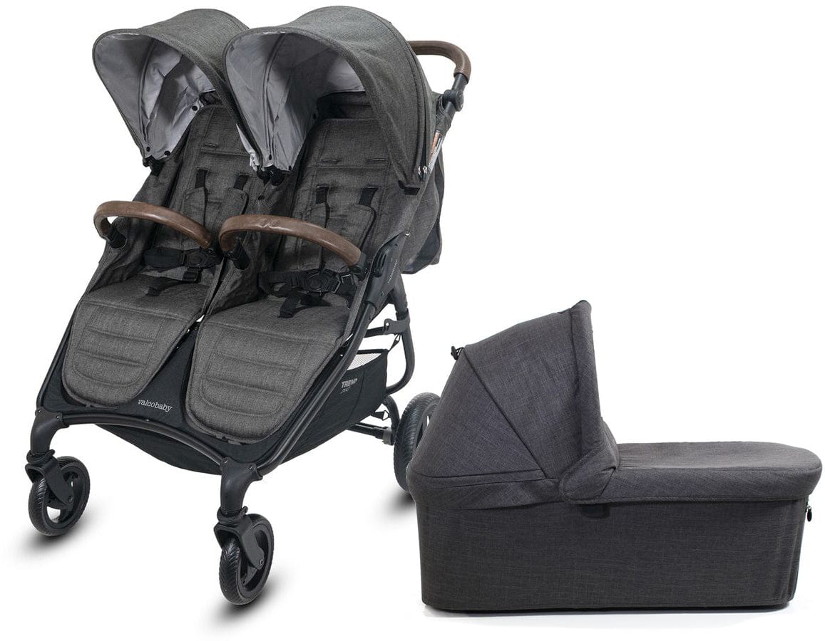 Valco Trend Duo Side by Side Double Stroller + Bassinet Bundle Charcoal / Charcoal