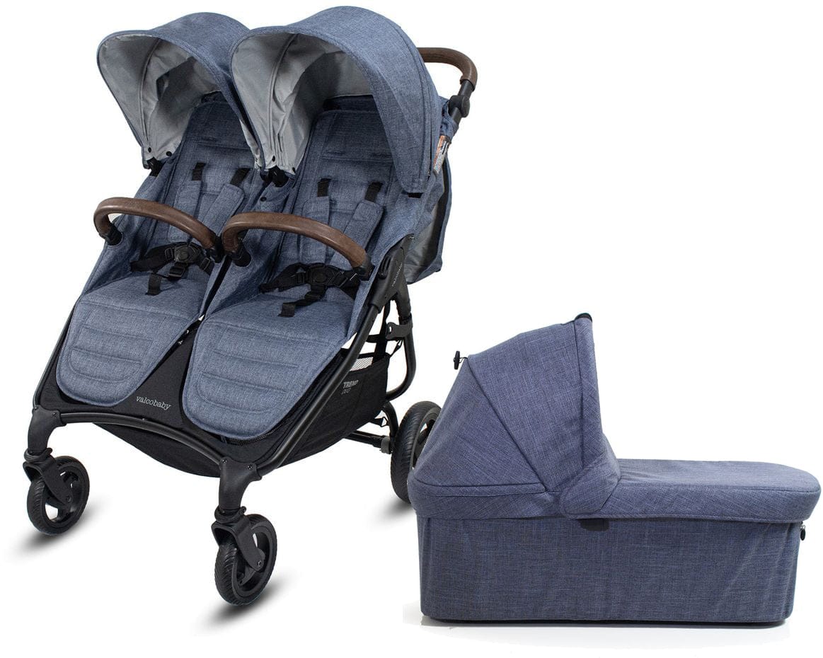 Valco Trend Duo Side by Side Double Stroller + Bassinet Bundle Denim / Denim