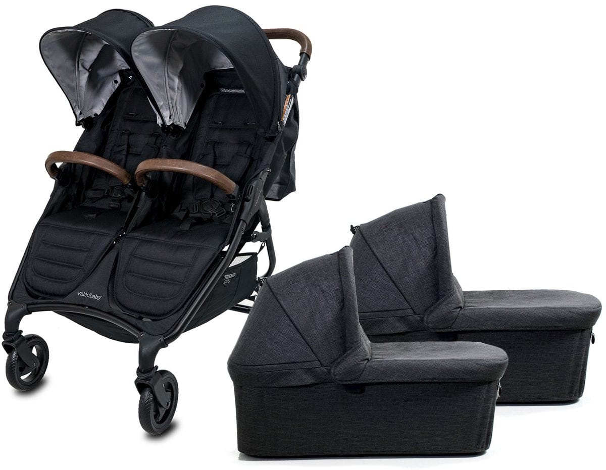 Valco Trend Duo Twin Side by Side Double Stroller + Bassinet Bundle Black / Black