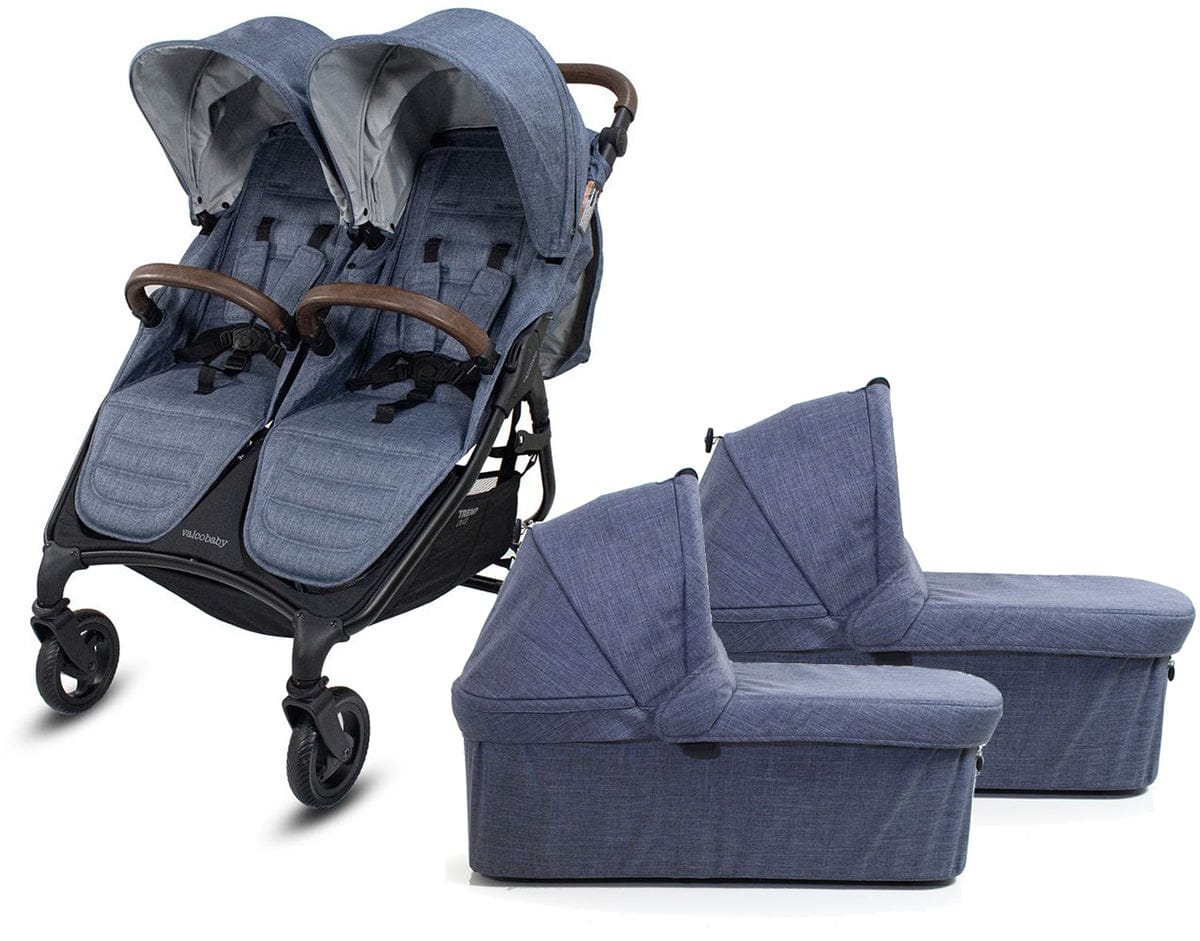 Valco Trend Duo Twin Side by Side Double Stroller + Bassinet Bundle Denim / Denim