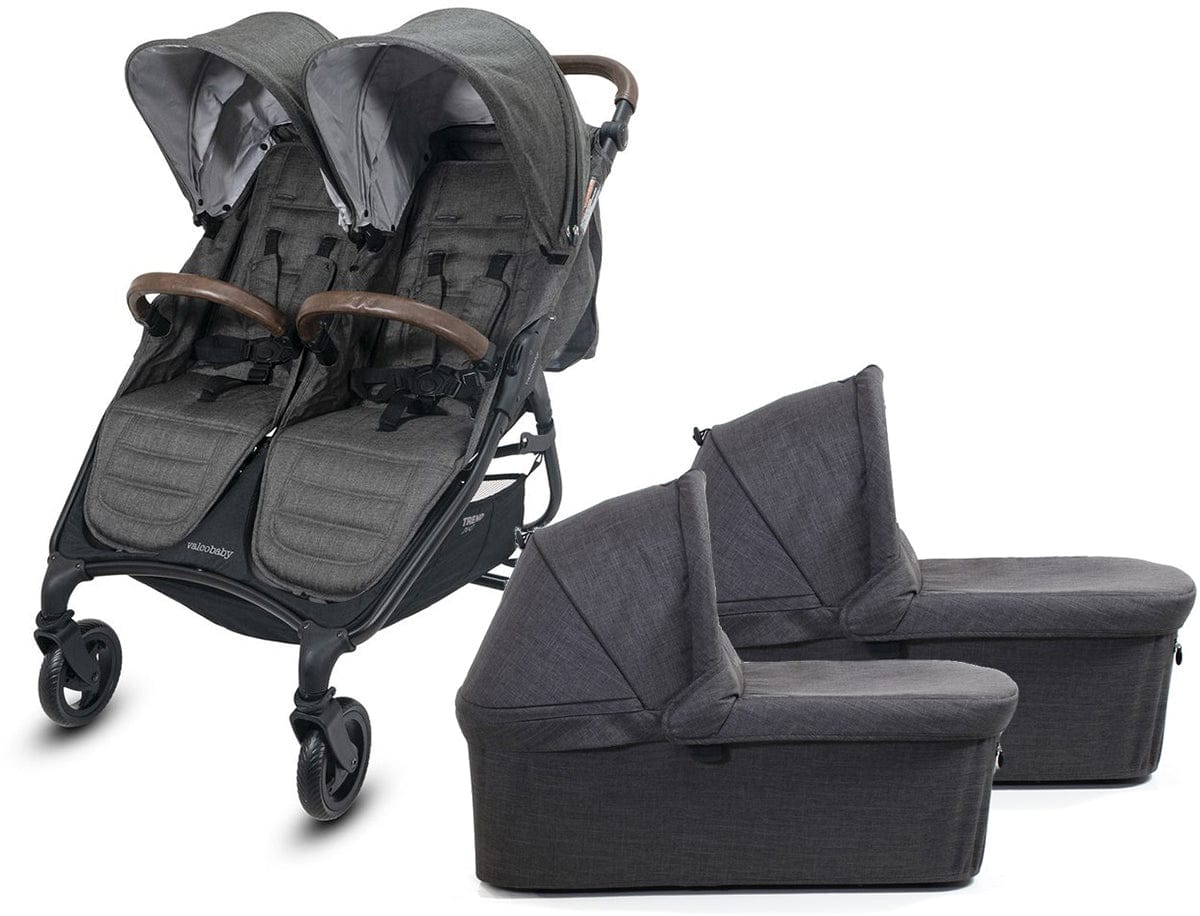 Valco Trend Duo Twin Side by Side Double Stroller + Bassinet  Charcoal / Charcoal