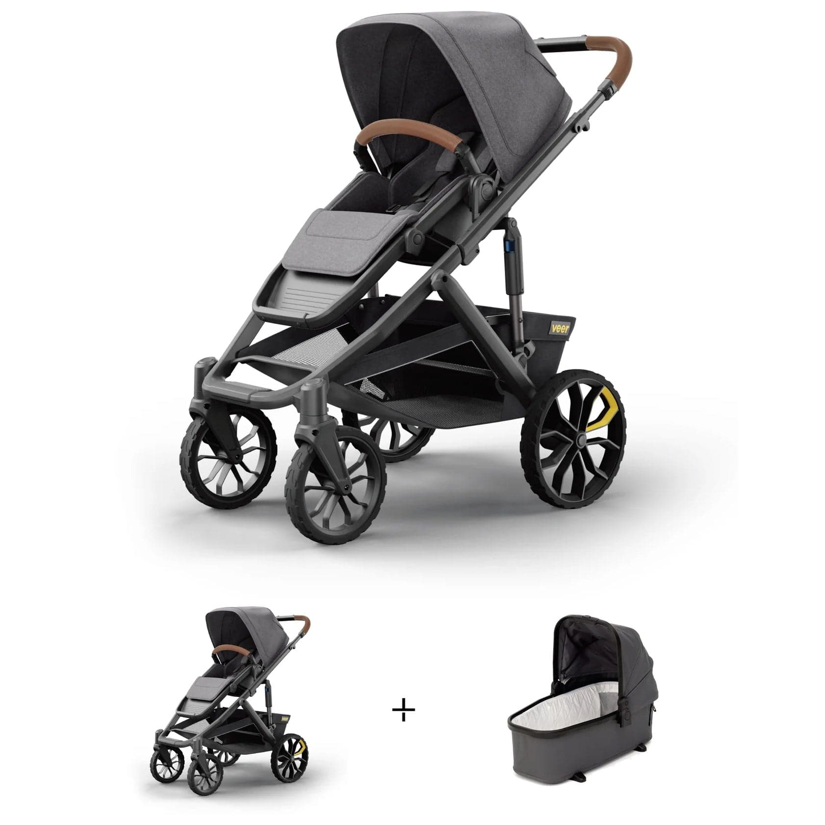 Veer Switch&Roll Luxe Single-to-Double Stroller + Infant Essentials Bundle - Gray Granite