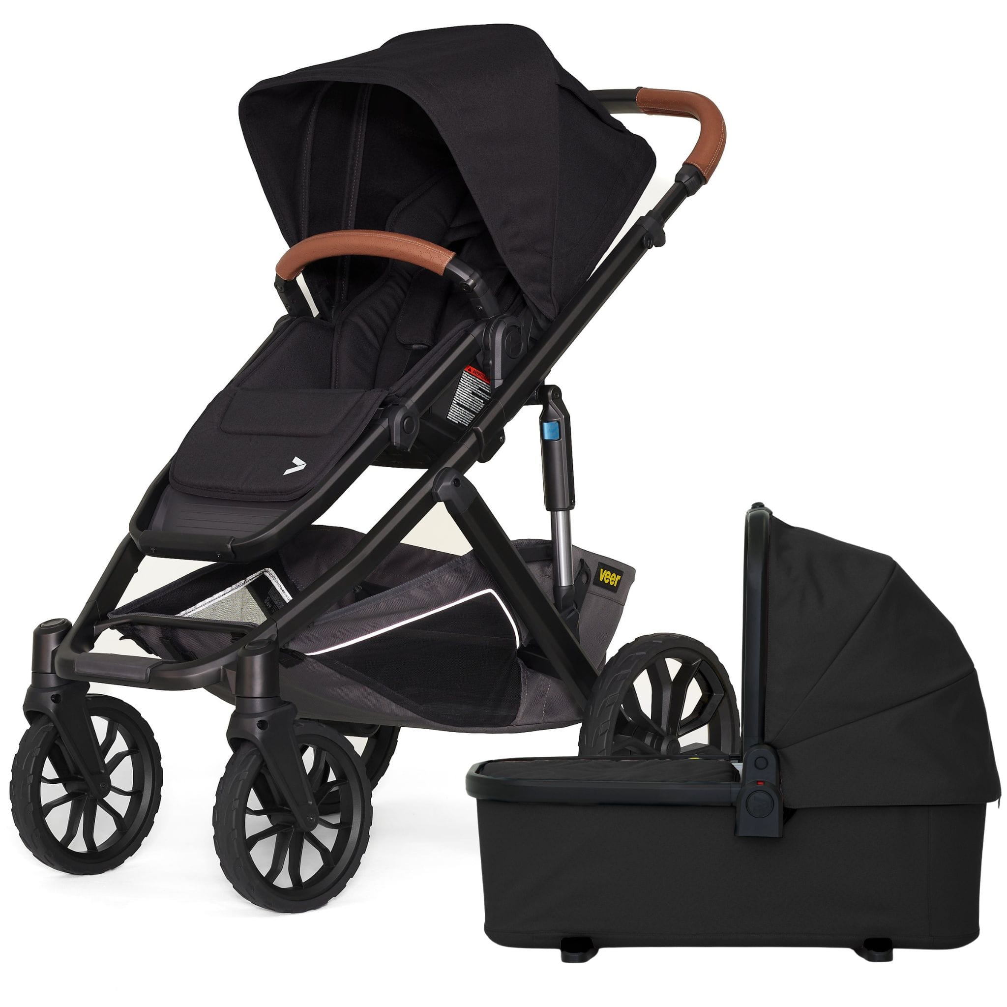 Veer Switch&Roll Luxe Single-to-Double Stroller with Leather Kit + Bassinet Bundle - Black Onyx